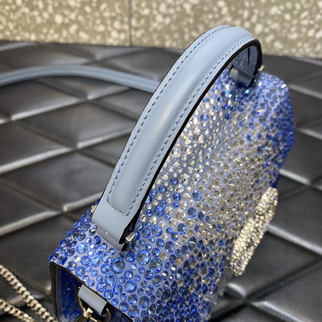 Valentino Garavani Vsling Mini Handbag Entirely Covered in Blue Rhinestones 